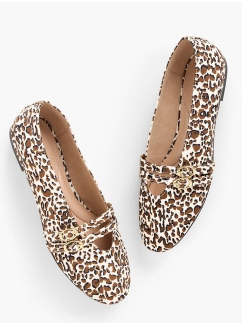 Talbots Vera Leopard Print Mary Jane Flats Gold Buckle Sz 7.5 Quiet Luxury NWOT - Picture 2 of 13
